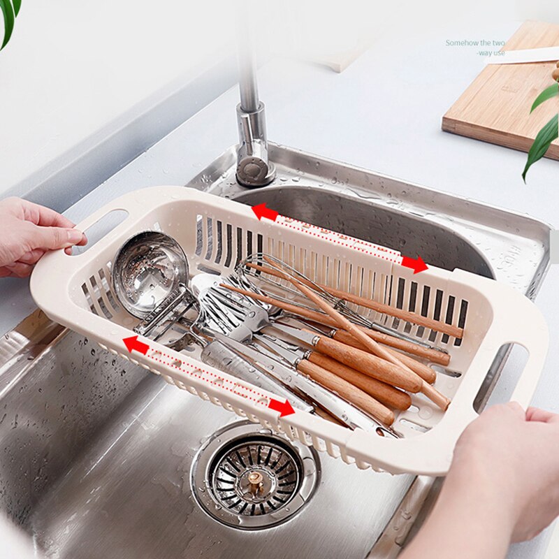 Uitschuifbare keuken opvouwbare spoelbak afdruiprek plastic filter afwasrek flexibele afdruipmand afdruiprek opvouwbare groente-afdruipmand