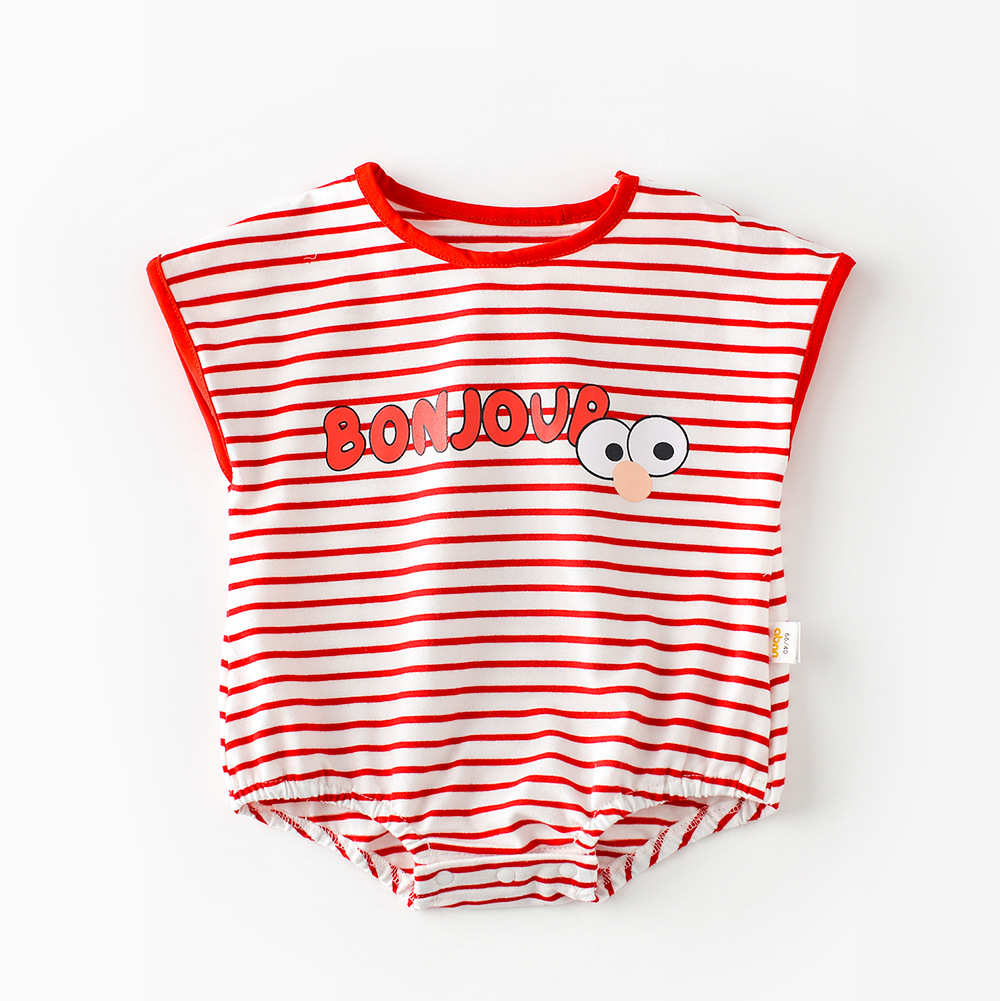 Baby Mode Brief Bodysuit Meisje Gestreepte Mouwloze Jumpsuit Baby Boy Cartoon Ogen Losse Katoenen Bodysuit Kid Outfits: red / 12M 80cm