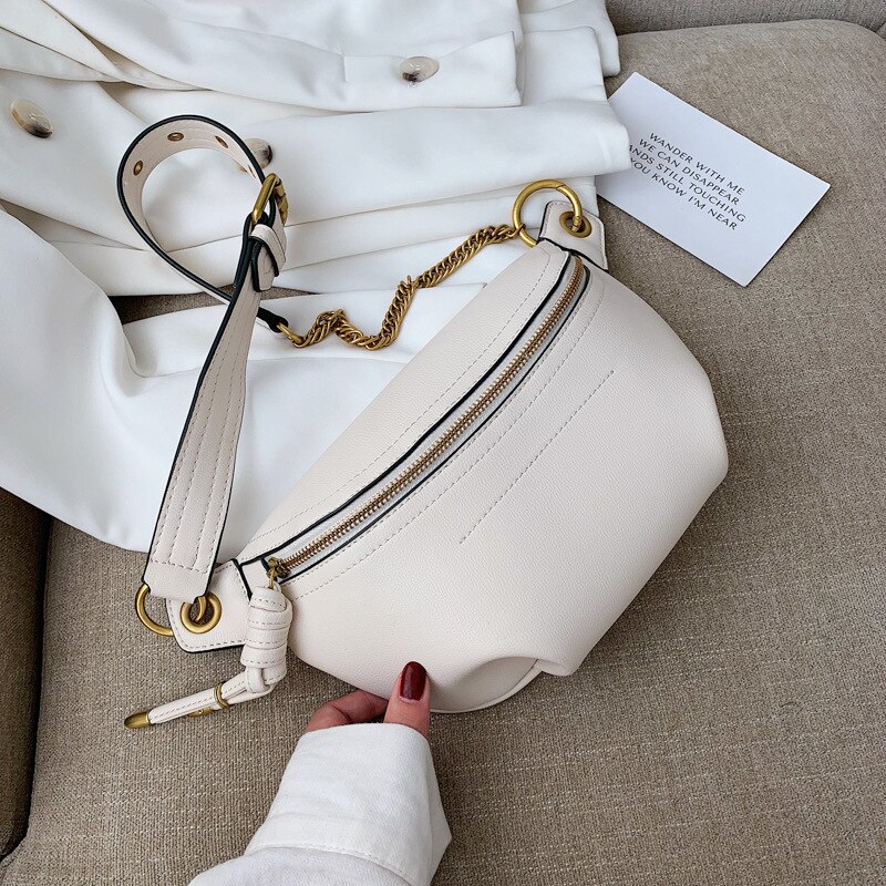 Women Waist Packs Leather Fanny Letter Belt Bags Shoulder Wild Messenger Chest Crossbody Bag Pouch: Beige