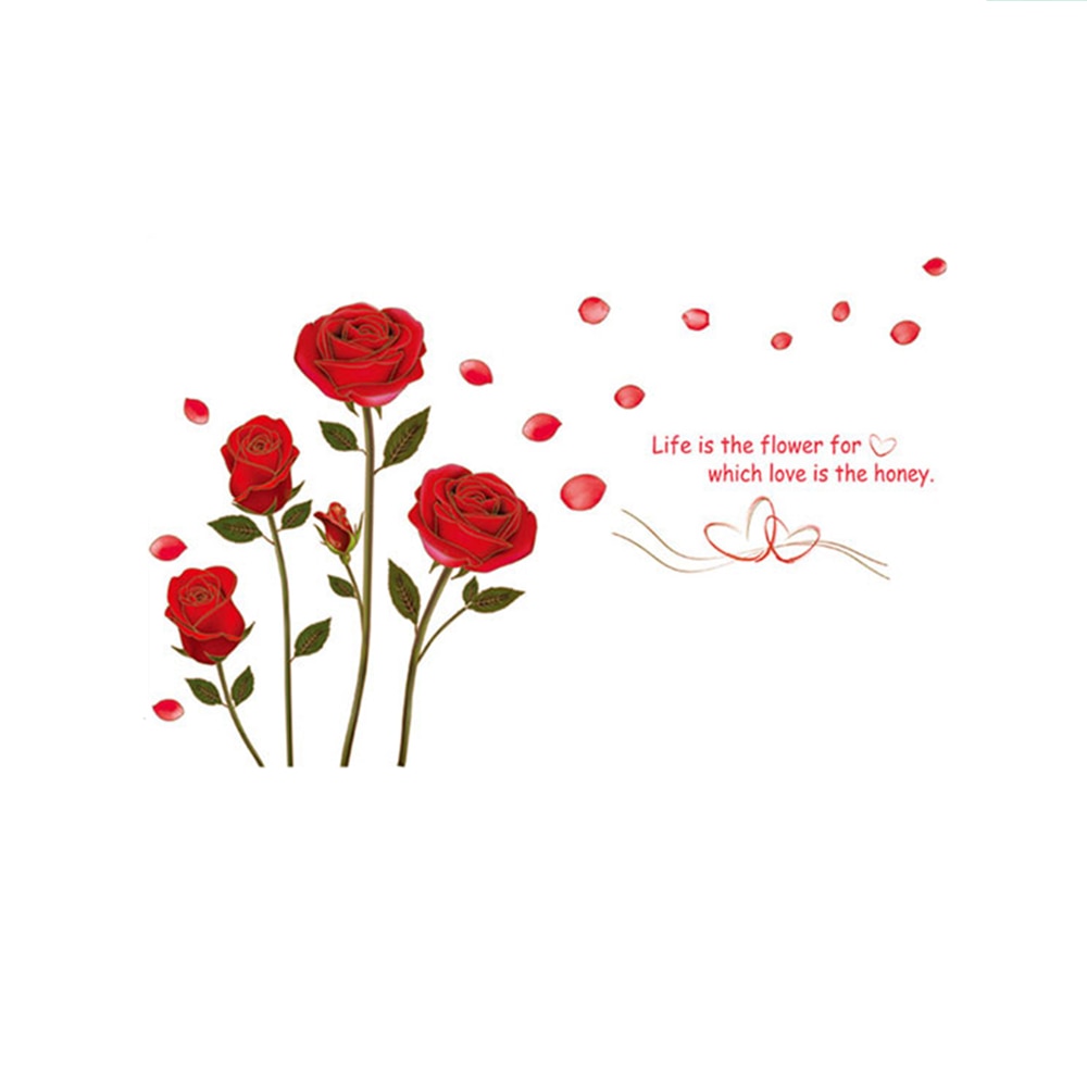 Removable Red Rose Life Is The Flower Quote Wall Sticker Mural Decal Home Room Art Decor DIY Romantic Delightful 6055