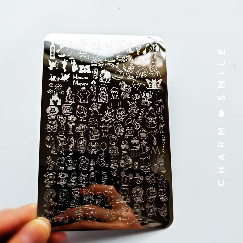 Placas de estampado de uñas con personajes de dibujos animados, amor, Día de San Valentín, estampado de hojas de flores, arco, corazón, plantillas de sellos para uñas, herramientas de decoración de uñas: Multicolor