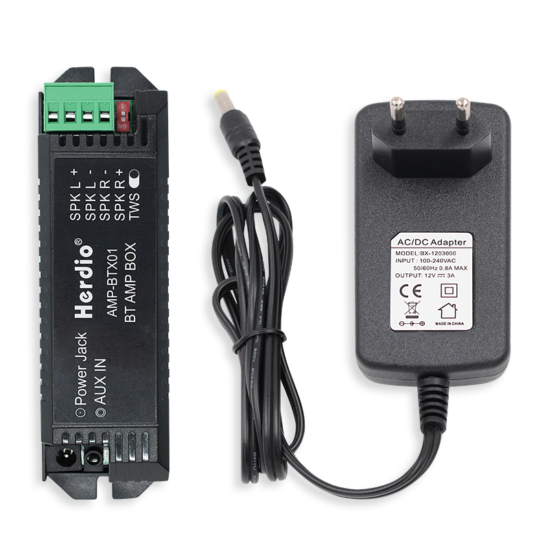 Herdio 12V3A EU/US/UK/AU Power Adapter Stereo Receiver Bluetooth Amplifier Box For Bluetooth Ceiling Speaker Office Home: transparent