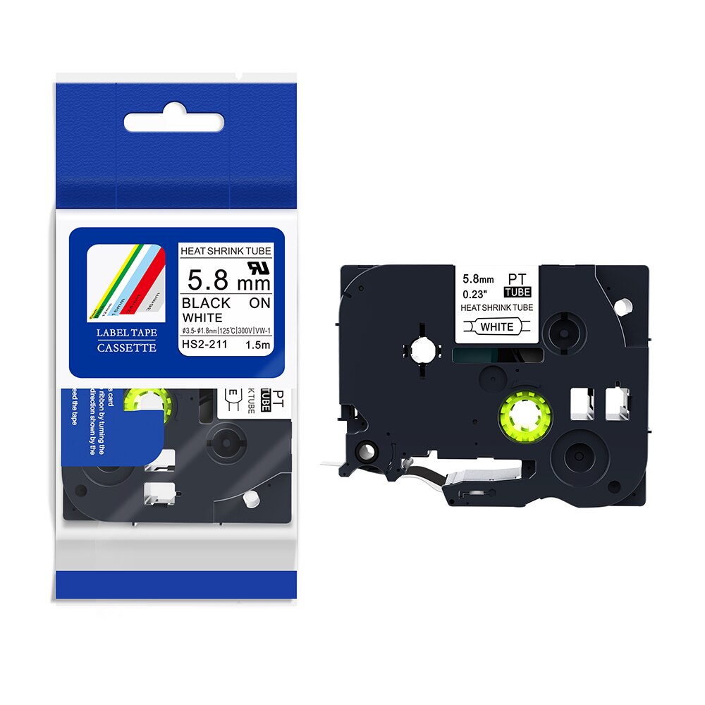 1PCS HSe-211 Krimpkous voor Brother HS2-211 Zwart op Wit 5.8mm Labeltapes Compatibel voor Brother P -touch Label Printer