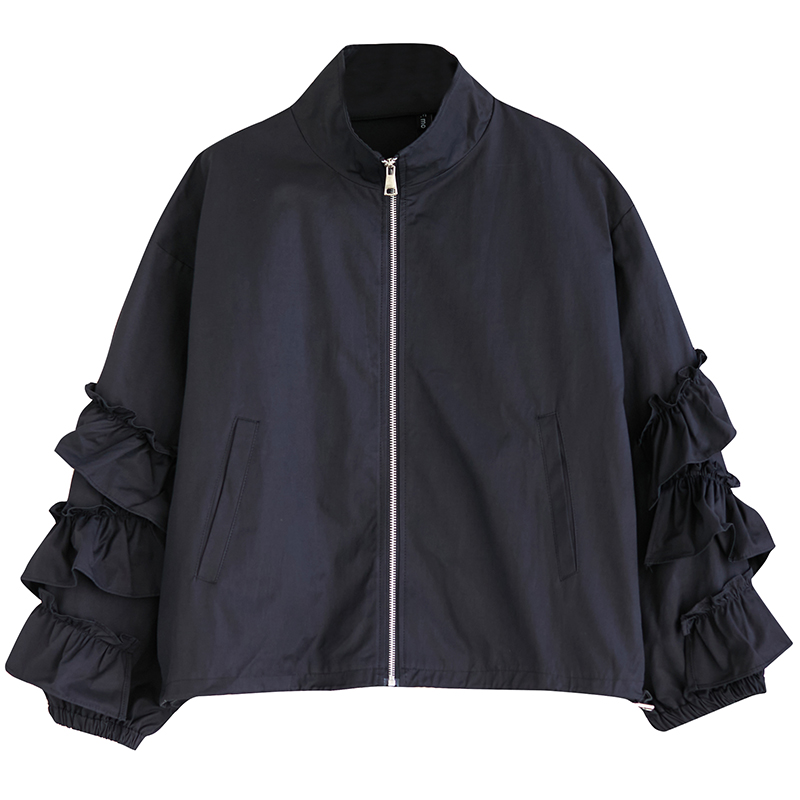 Übergroße schwarze Jahrgang geraffte Damen jacken Frühling Herbst lässig verlieren Jacke Mantel Strickjacke Kleidung Oberbekleidung 2024