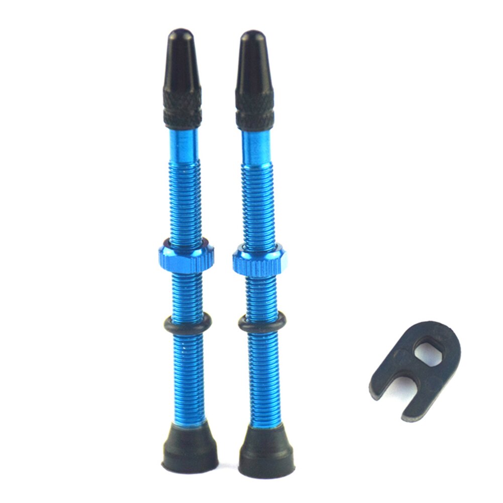 2Pcs 48/60/78mm MTB Road Bike Presta Valve Cap Bicycle Tubeless Tires Alloy Copper Presta Wheel Rim Valve Stems Dust Cover: Blue 78mm