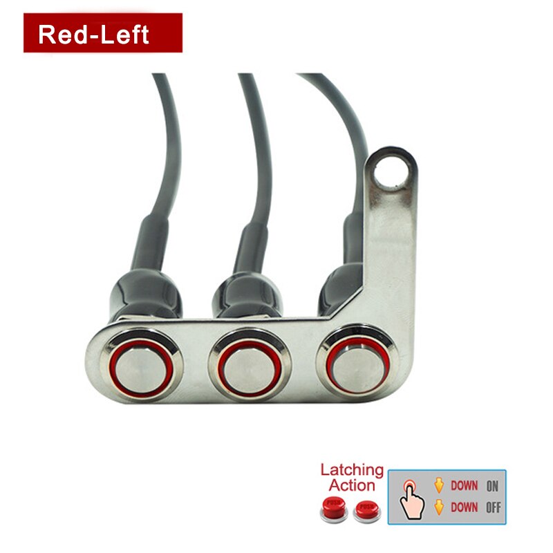 Interrupteur étanche à 3 boutons pour guidon de moto, interrupteur marche-arrêt, interrupteur étanche pour phare, klaxon et clignotant, LED: Red-Left