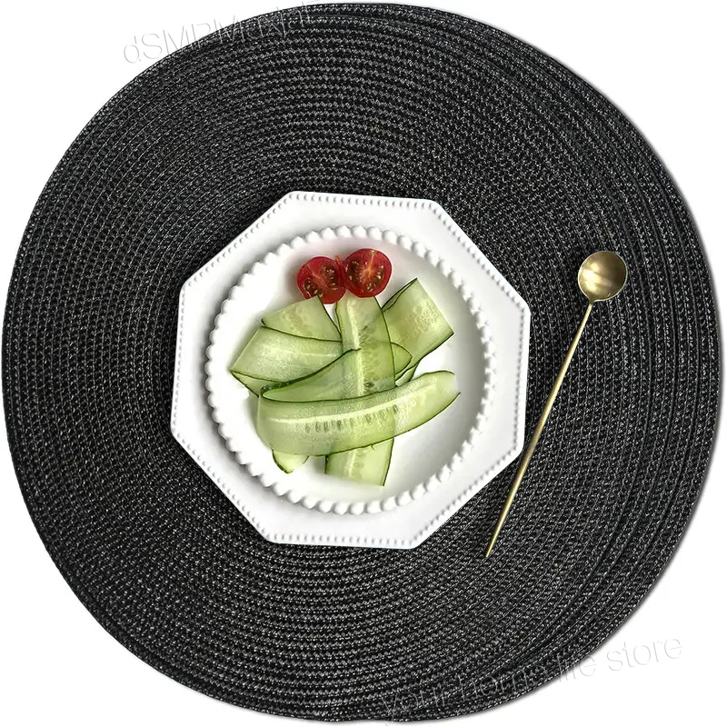 Set 4 Tovagliette Rotonde In Cotone Intrecciato 20 Cm - Grigio E Marrone - Resistenti Al Calore Fino A 80°C - Lavabili In Lavatrice