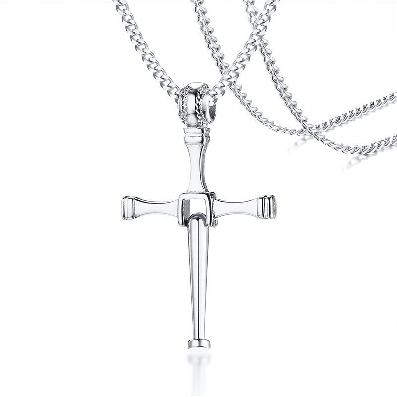 Herr choker halsband hitter basebollträ kors hänge i guld svart silver färg rostfritt stål punk krage hane: Silver- / Kedjelängd 24 tum
