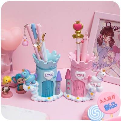 licorne mignon porte-stylo Kawaii bureau brosse Pot porte-crayons résine bureau papeterie organisateur