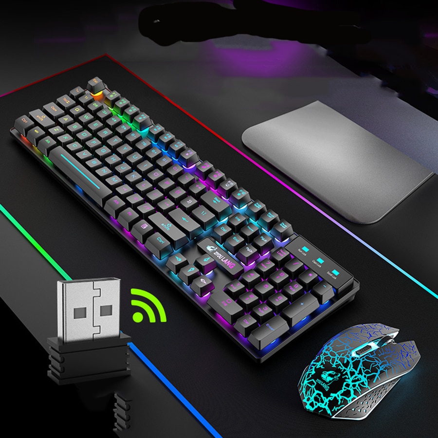 Teclado mecánico LED USB inalámbrico para juegos, Juegos de pc retroiluminado para razer, tableta, kit de teclados, PC mecánico
