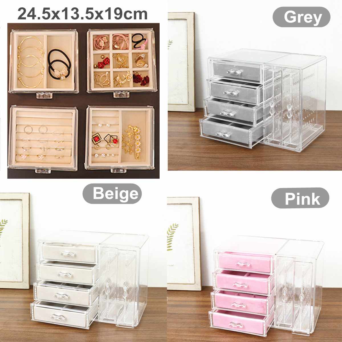 4 schichten Acryl Schmuck Lagerung Box Schublade + 2 Ohrringe Display Stand Rack Halskette Armband Ring Organizer Fall Staubdicht