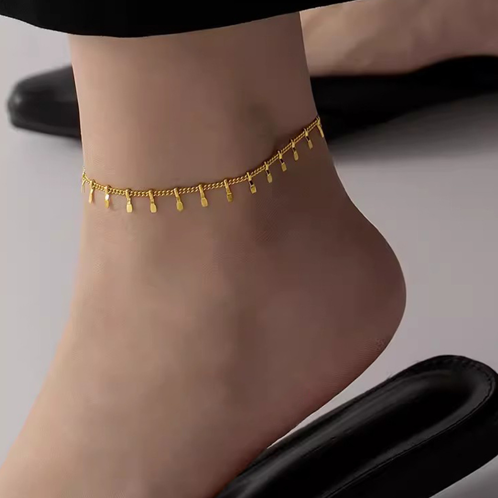 Simple Gold Color Stainless Steel Anklets Bracelets Women Tassel Starfish Leg Chain Heart Tag Foot Jewelry Summer Accessories
