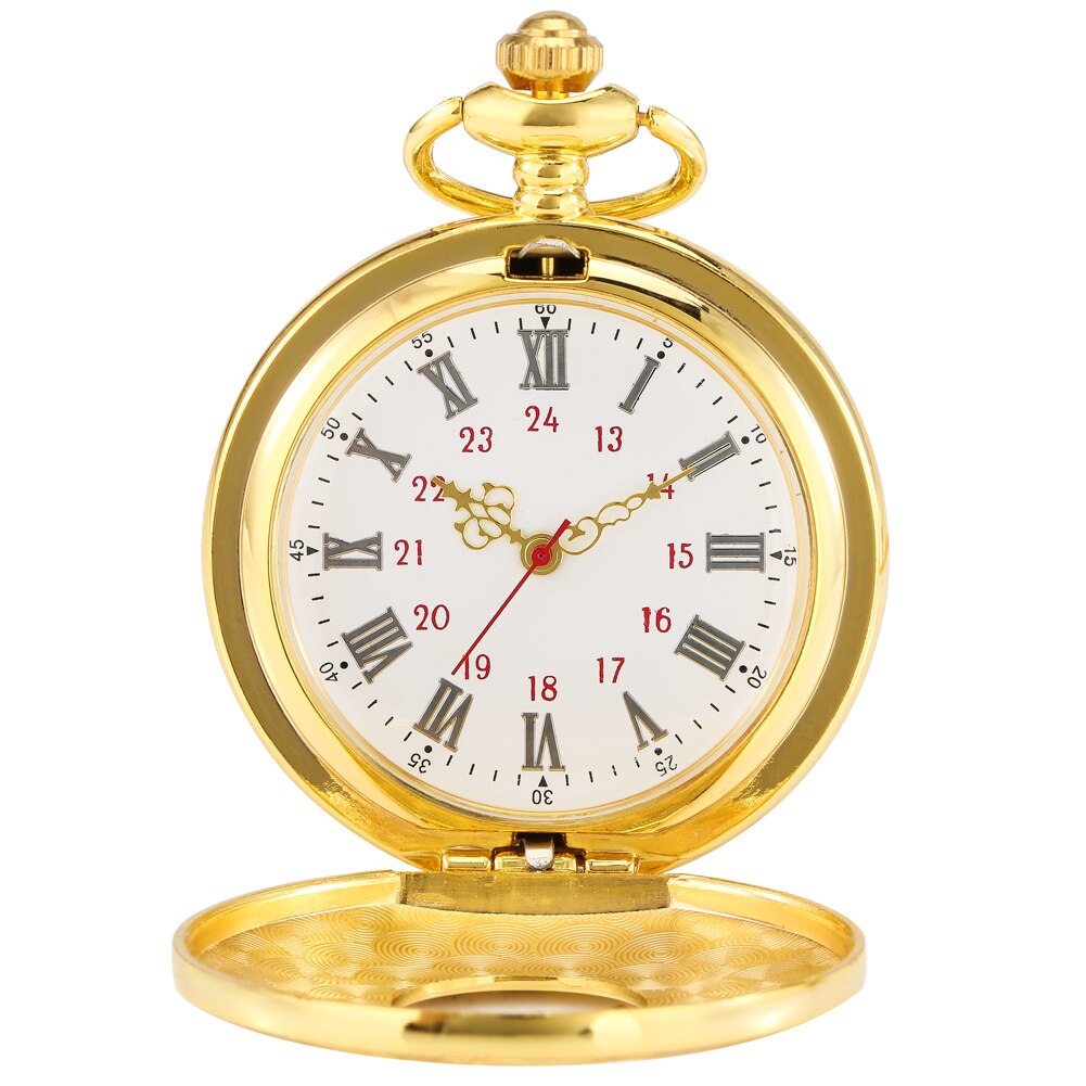 Exquisite Gold Pocket Watch Classic Roman Numeral White Dial Portable Thin Chain Quartz Pendant Clock Birthday