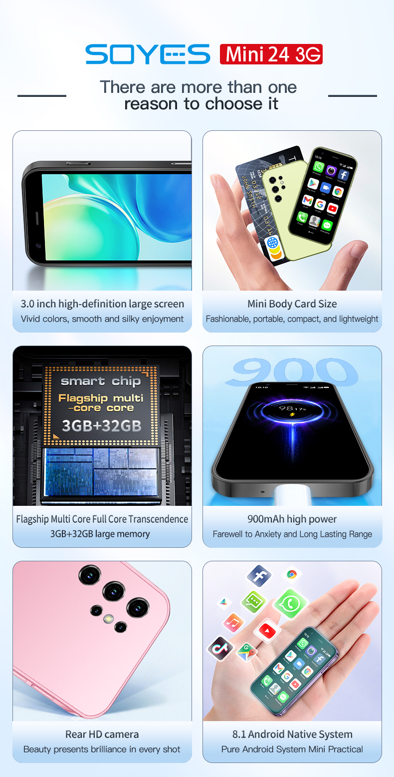 Mini 24 mini telefone com tela de 3 polegadas! Memória de 3 + 32 GB, modo de espera duplo de cartão duplo, backup Android projetado, simples, ainda não é fácil!