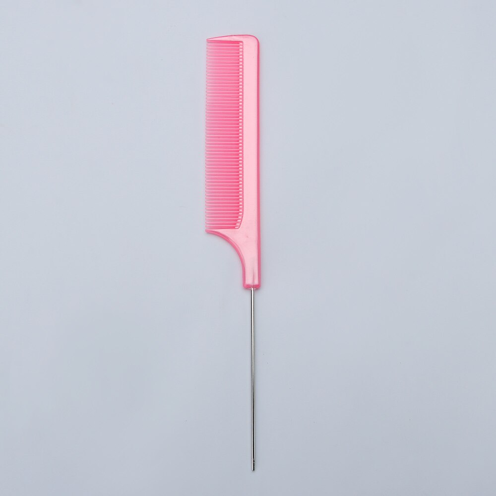 Fine-tooth Hair Comb with Stainless Steel Rat Tail Woman Anti-static Hairbrush Hairdressing Styling Tool: pink