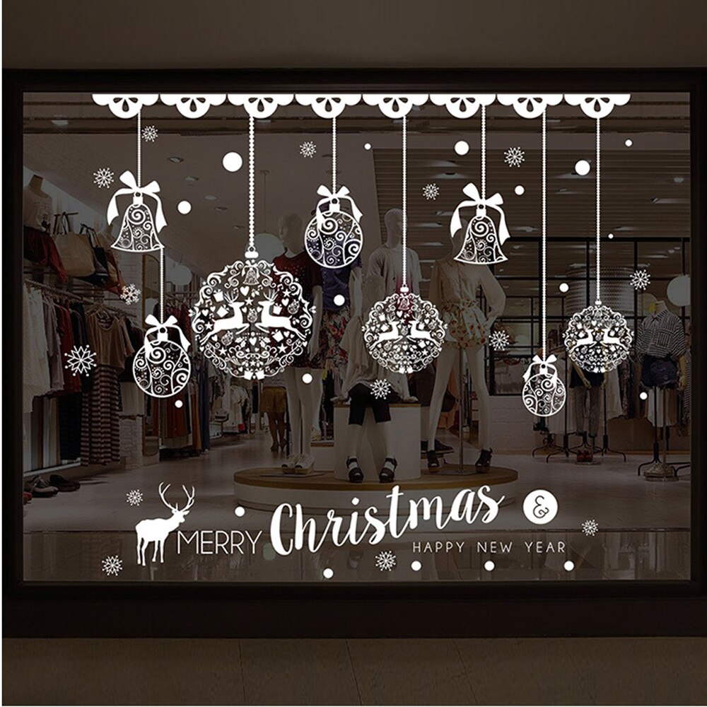 Jaar Vensterglas Kerst Etalage Decoratie Verwijderbare Stickers Christmas Bells Herten Voor Xmas Thuis Kerst Deco