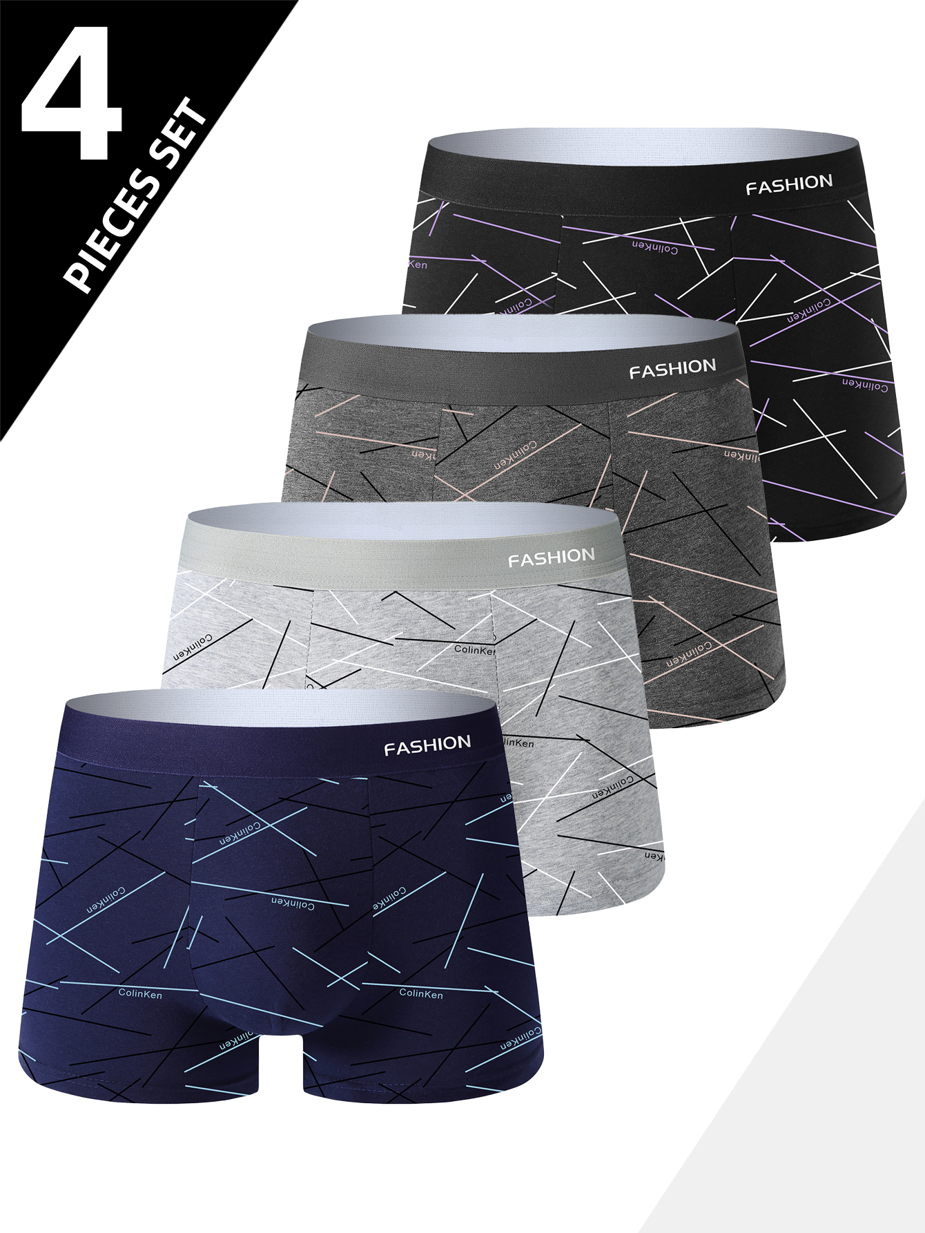 Ropa interior para hombre 4 Uds., calzoncillos boxer íntimos con estampado de líneas diarias cómodos, suaves y a la , boxers deportivos y transpirables: S