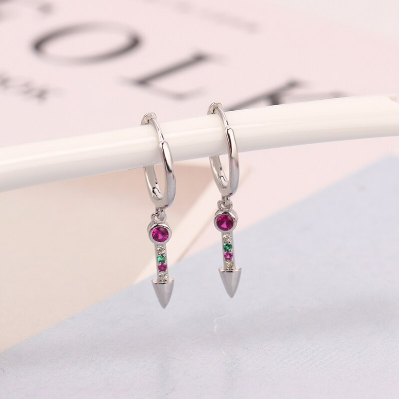 Goud Zilver Kleur Kleurrijke Regenboog Cz Liefde Earring Voor Vrouwen Mode-sieraden Voor Europese Piercing Hoop Earring Pendientes