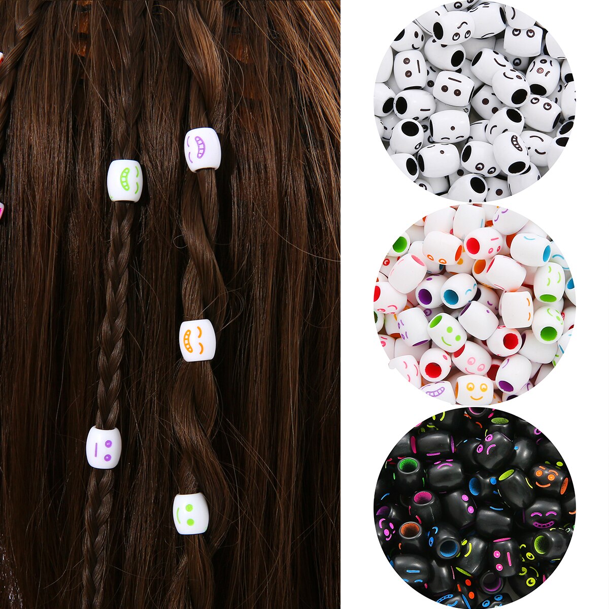 30 Stks/partij Willekeurig Gemengde Smiley Gezicht Acryl Barrel Haar Vlecht Dreadlock 5Mm Hold Buis Kralen Voor Diy Handgemaakte Sieraden maken