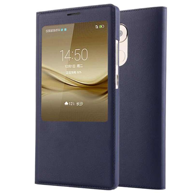 Couro magnético caso da aleta para huawei ascend companheiro 7 8 9 smart view telefone capes para huawei mate9 mate8 mate7 360 capa completa: For Mate 7 / Dark Blue