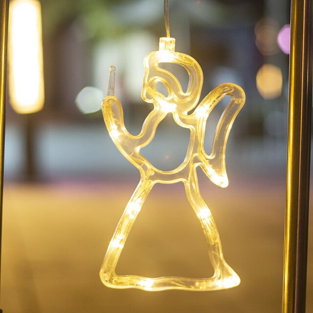 LED Christmas Lights Battery Power Supply Christmas Tree Snowman Elk Chandelier Indoor Outdoor Glass Window Suction Cup Light: Fairy