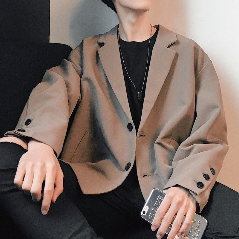 Chaquetas para hombres solo Breasted bolsillos Unisex parejas suelto-Encuentro de Harajuku de la calle de ocio para Hombre Trajes Chic suelto: brown / M