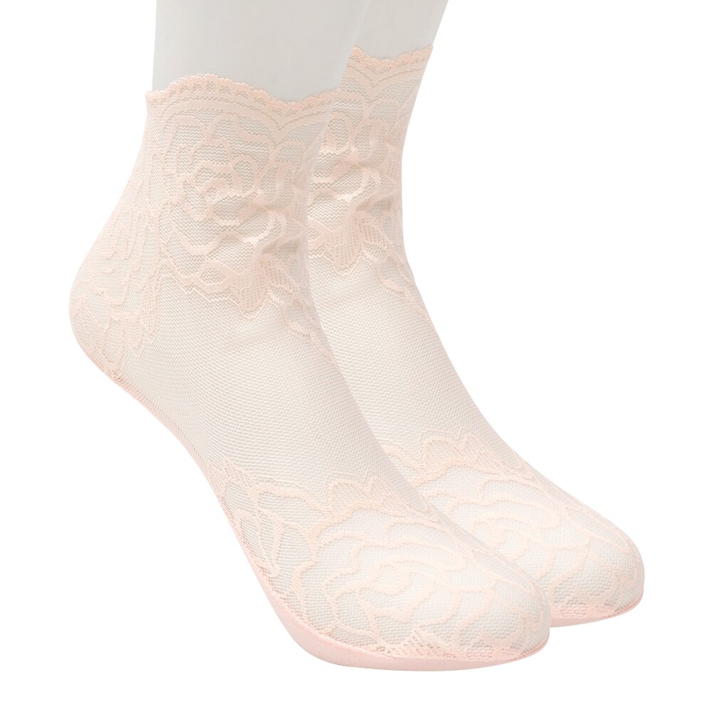 Calcetines tobilleros invisibles antideslizantes para mujer y niña, medias de malla de encaje con flores, elásticas, ultrafinas, 5 pares: 1Pairs Pink