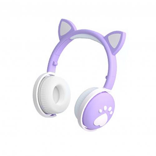 Bk1 draadloze koptelefoons voor meisjes met kattenoortjes en pootjes, bluetooth 5.0 koptelefoon met microfoon: Lichtpaars