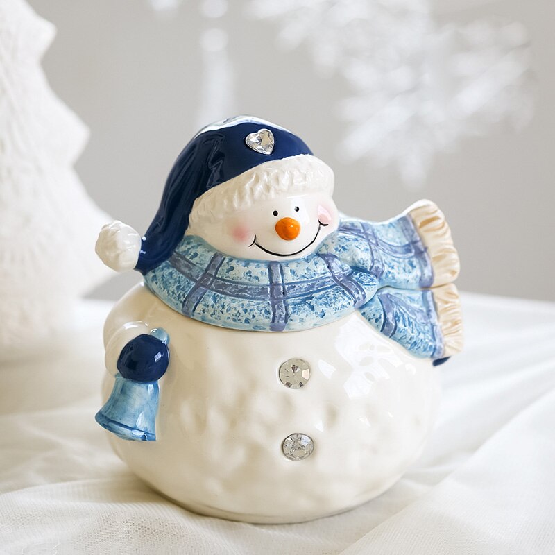 Bol à salade céramique mignon bonhomme de neige | Assiettes à manger, bol à salade artisanat assiette à Snack, bouilloire pot de rangement, assiette d'assaisonnement, vaisselle de noël: H  15x13.2x15.8cm