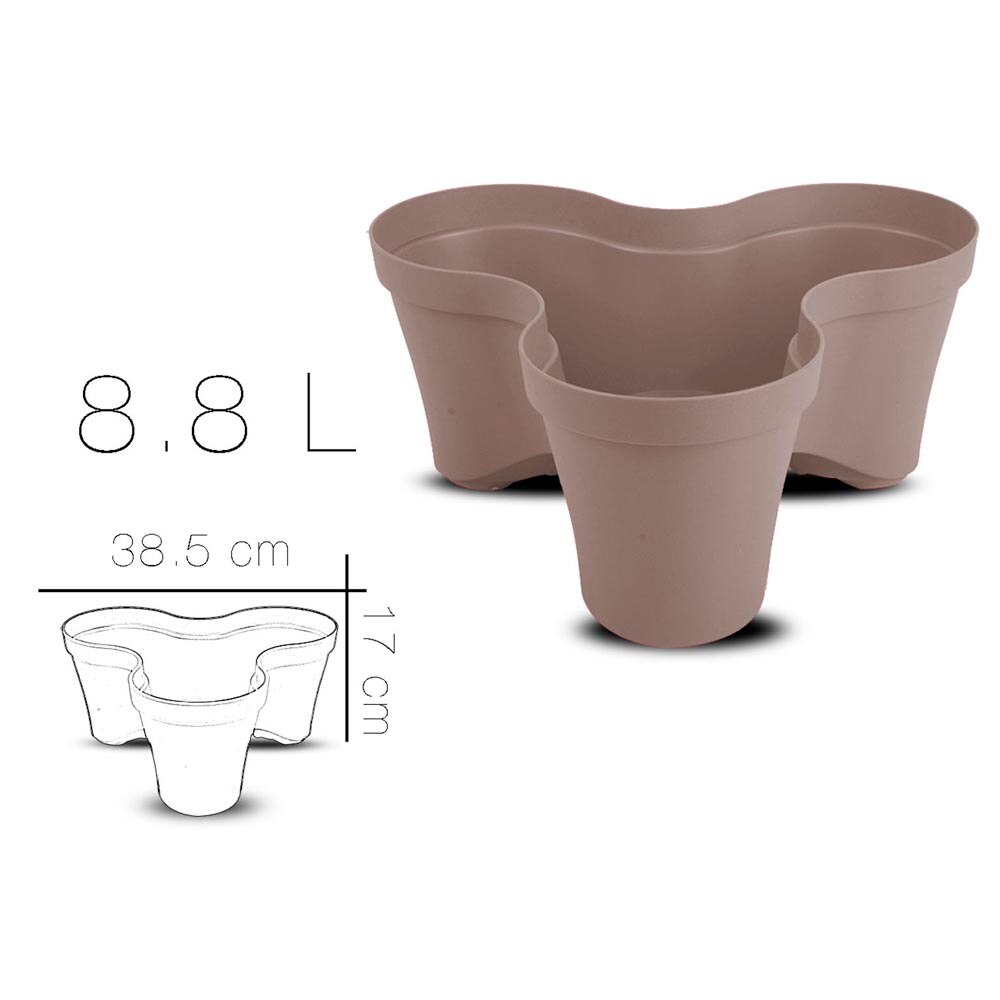 Macetero triple apilable, original, moderno, varios colores, práctico, resistente, plástico reciclado, 8,8L, decorativo, colores, , maceteros, maceteros apilables: Castaño