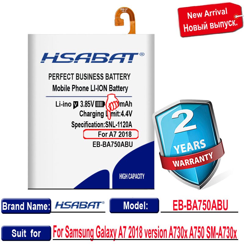 Hsabat-bateria 100% original para samsung galaxy, versão a7, 4900, a730x, a750