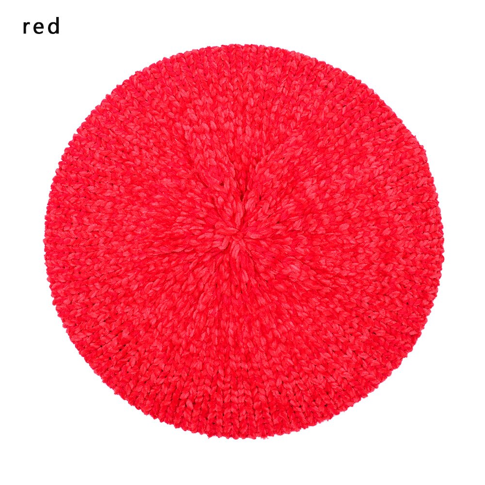 Dames winter baretten hoed chenille vintage stijl baretten dames effen kleur zachte warme mutsen dames eenvoudige mutsen: Rood