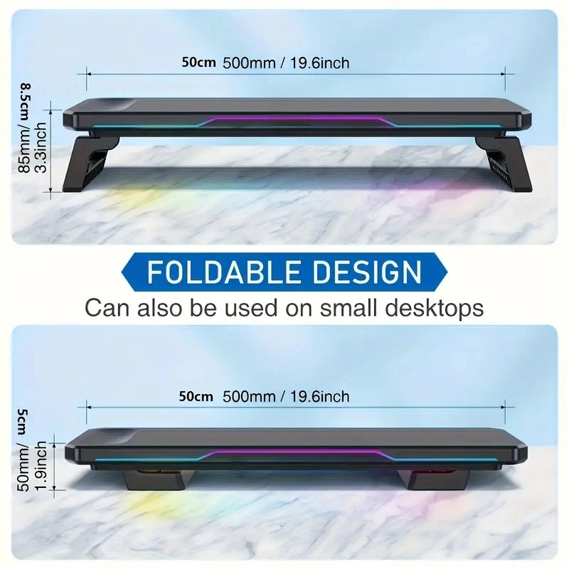 ITLY RGB-monitorstandaard met 3 USB-poorten Gegevensoverdracht Opladen Desktop Organizer voor pc en laptops tot 19,6 inch NIEUW