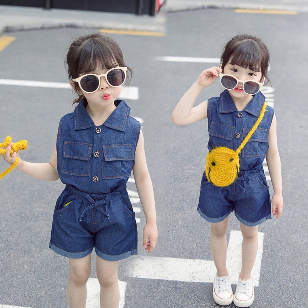 Kinderkleding babymeisjes zomer korte mouwen pak baby cowboy zomerkleding meisjes tweedelig pak