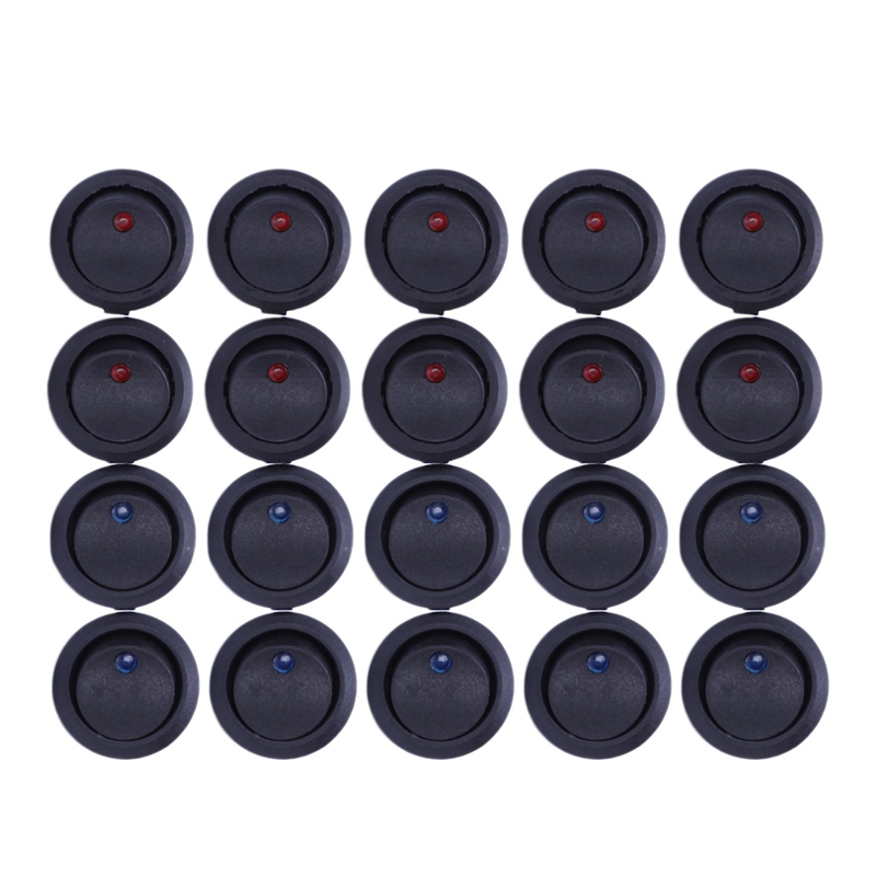 20Pcs 12V 20a Amps On/Off/ 3 Position Terminal Round Rocker Led Toggle Switch Blue &amp; Red &amp; 100Pcs R Type Fastener Harness 6.4Mm