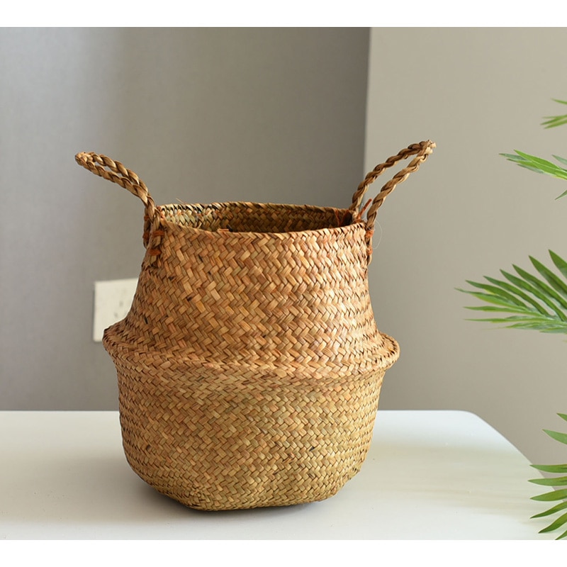 Nordisk opbevaringskurv rattan urtepotte flettang vævning blomsterkurv kunsthåndværk dekoration moderne hjem grøn plante potte