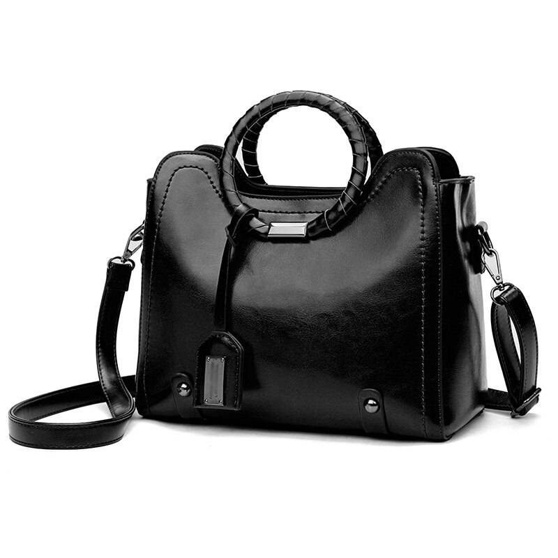 Vintage Handtas Vrouwen Bruin Lederen Schoudertas Dames Retro Tote Grote PU Handtassen Bolso Mode Grote Zwarte boodschappentassen: Zwart