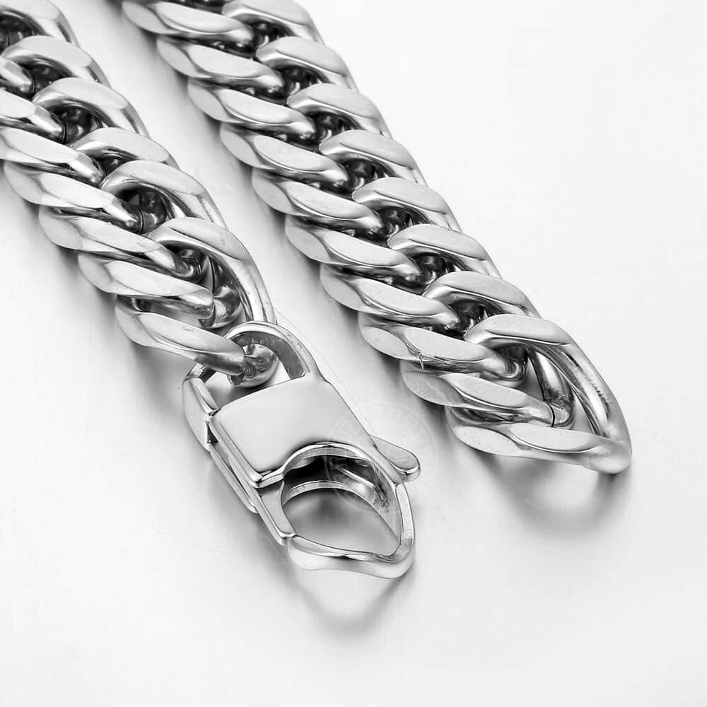 316L Stainless Steel Bracelet For Men Silver Color Tone Cut Double Curb Link Chain Rombo Mens Bracelets 10mm Wide LHB512A