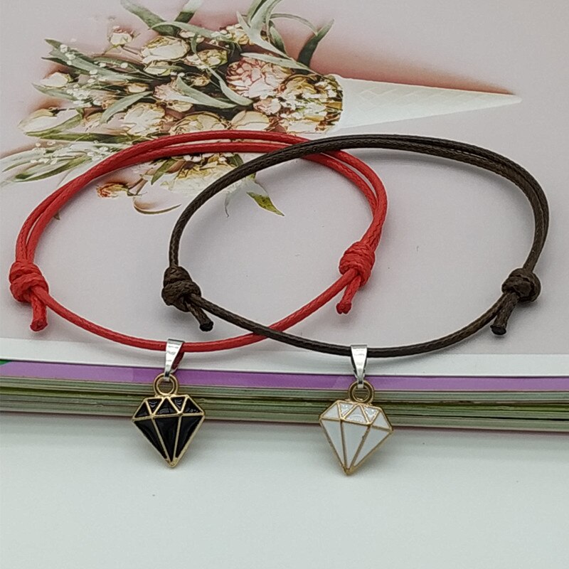 Pulsera de cuerda ajustable para parejas, brazalete de color blanco y negro, de San Valentín, joyería al por mayor, novedad de