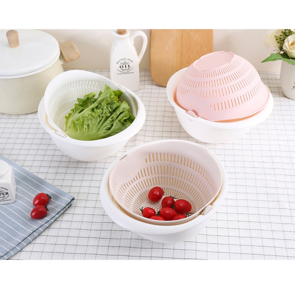 #H40 Food Grade Plastic Rice Beans Peas Washing Filter Strainer Pink Basket Sieve Drainer Cleaning Gadget Fruit Drain Basket