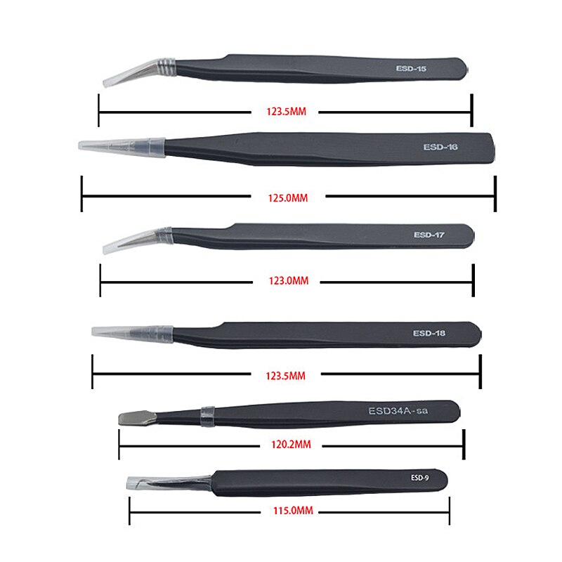 Tweezers 12 Pieces ESD Tweezers Tools Kit Anti-static Non-magnetic Stainless Steel Multi-standard with Storage Bag