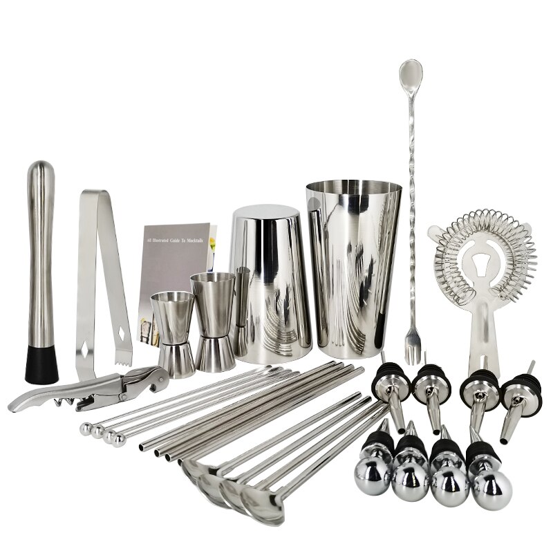 Cocktail Shaker Set, 28 Piece Bartender Kit with Rotating Stand:Stainless Steel Bar Set for Home, Bars, Parties and Traveling