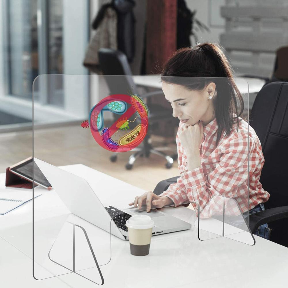24inchx16inch Plexiglass Shield Clear Acrylic Sneeze Screen Guard For Counter,Office,Reception Desk With Transaction Window