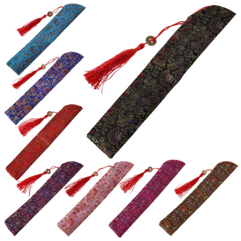 Silke klud folde kinesisk retro stil hånd blæser taske med kvast støvtæt holder beskytter taske cover