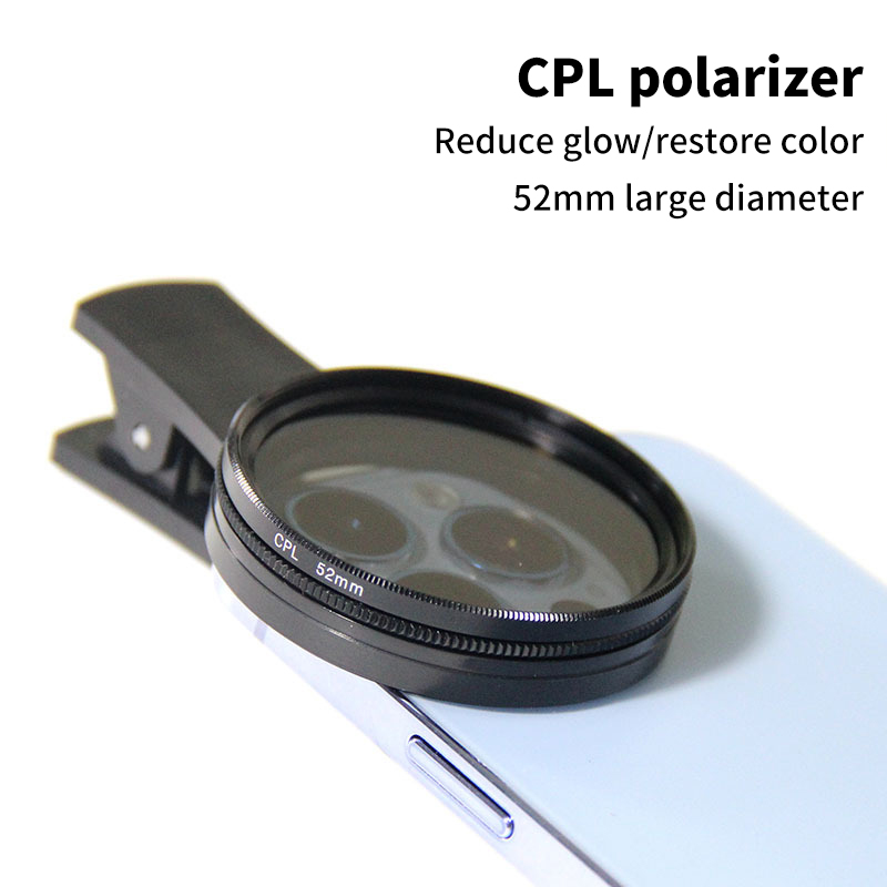 Caméra circulaire avec filtre CPL, 37mm, 52mm, accessoires noirs, universel, avec clip, portable, , téléphone, objectif grand angle