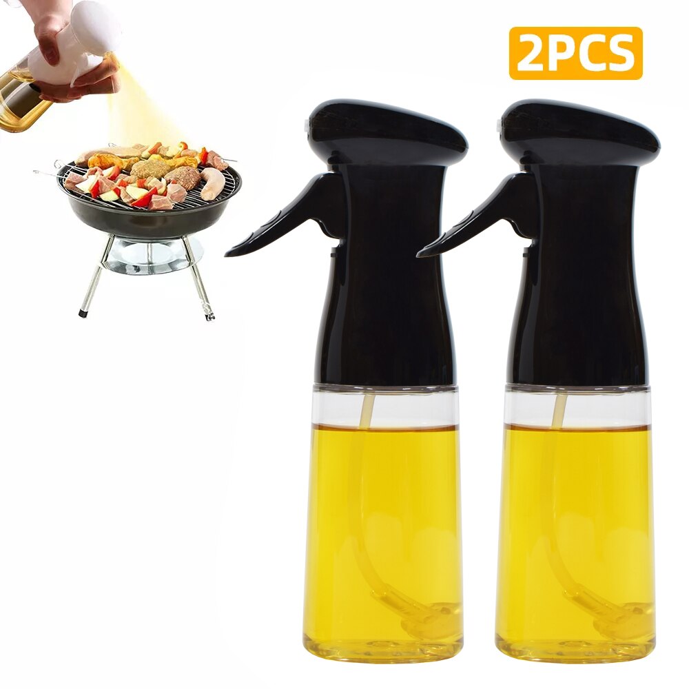 Oliesprøjte til madlavning, fødevaregodkendt olivenoliesprøjte  , 210ml premium olieflaske, der er meget brugt til airfryer bbq bagning camping: 2 stk sort