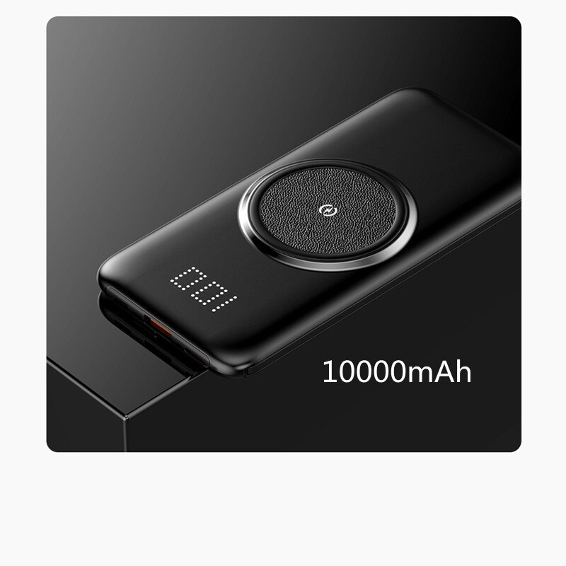 Wireless Power Bank 20000Mah Ingebouwde Kabel Draagbare Mobiele Telefoon Extra Batterij Oplader Voor Xiaomi Huawei Iphone Samsung: Black 10000mAh