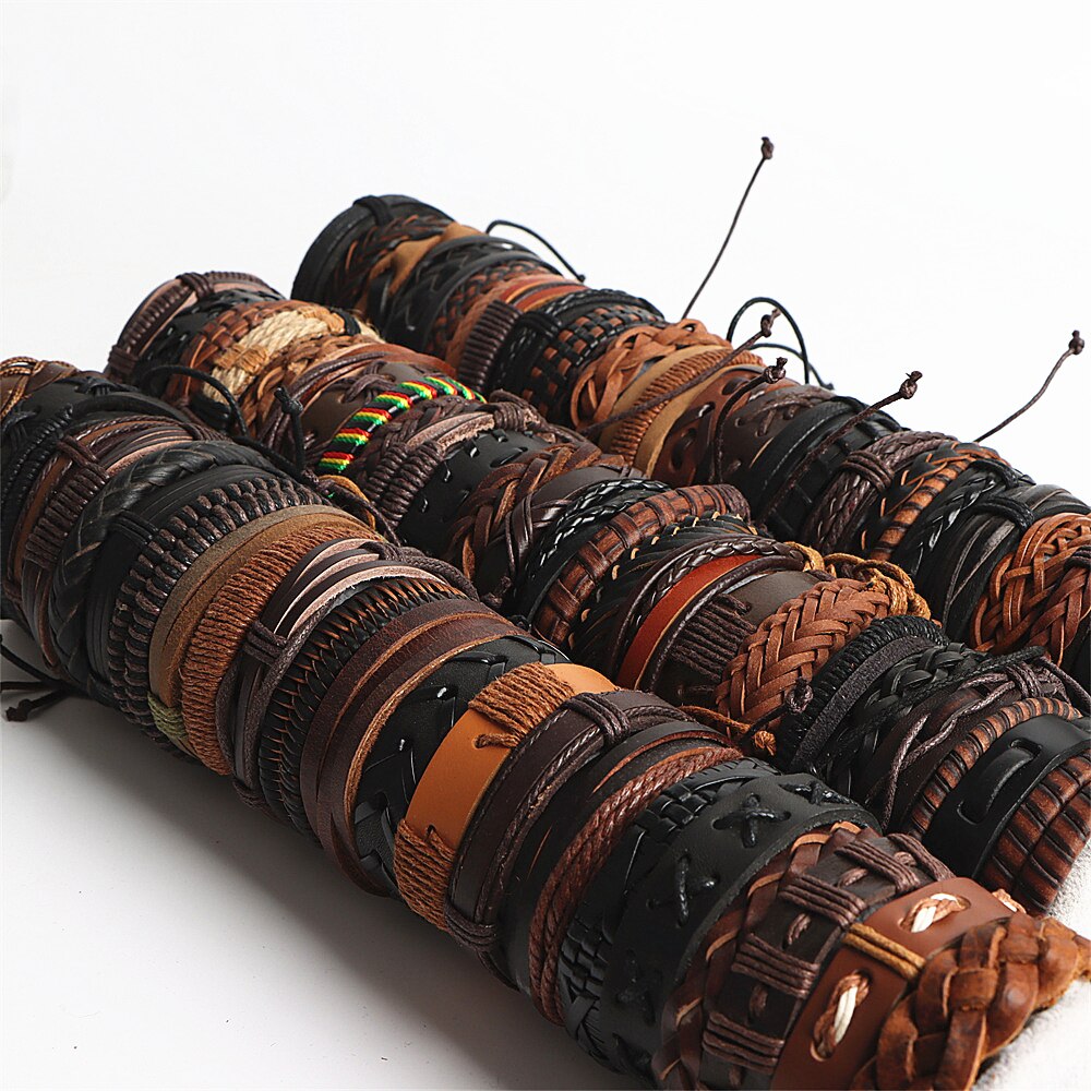 Wholesale 20/30/36/50/100Pcs/lot Vintage Leather Bracelets For Women Men Mix Style Cuff Bangle Jewelry Party Gifts: Style one / 50pcs