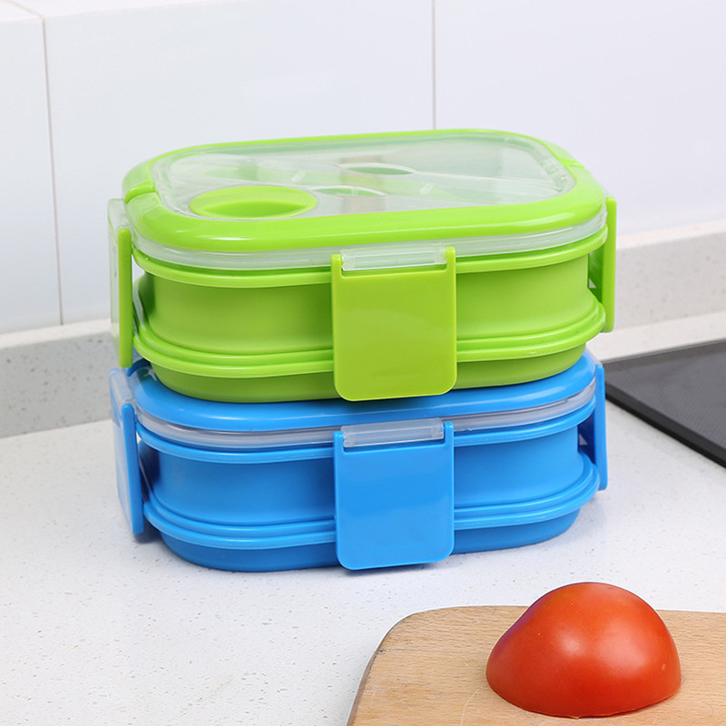 Dubbellaagse siliconen opvouwbare bentobox 1600ml magnetron lunchbox opvouwbare voedselcontainer lunchbox
