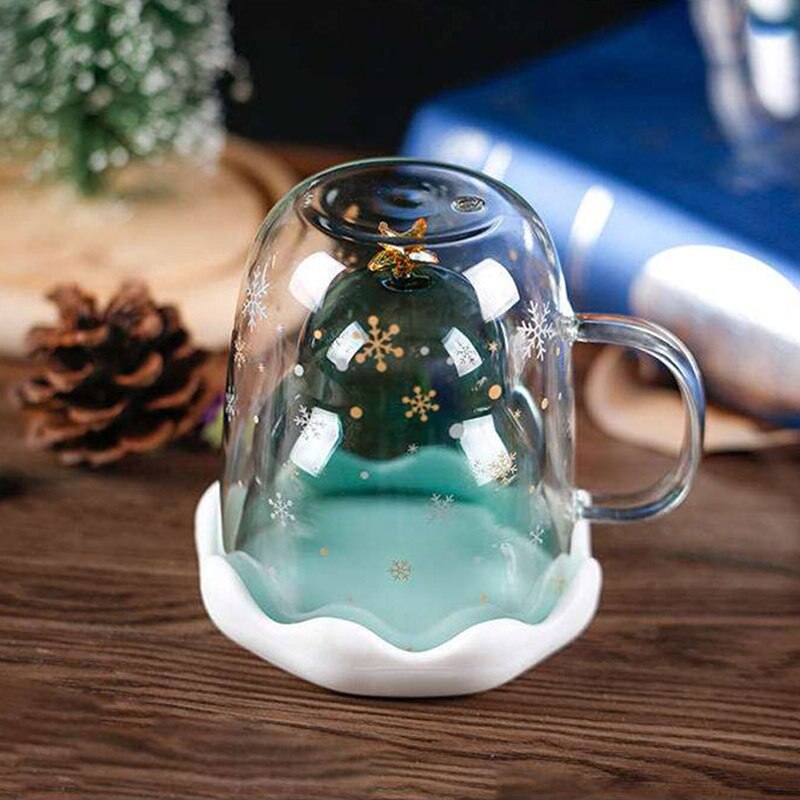 Taza de cristal para té y café de doble pared, resistente al calor, Navidad, 300ml, de Navidad, artículos para el hogar de vacaciones